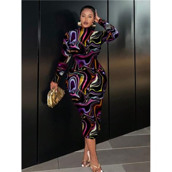 Variété Boutique Dresses & Skirts - Long Sleeve Bodycon Dress, Extra Long Relaxed Fit Fall Club Party Maxi Pencil